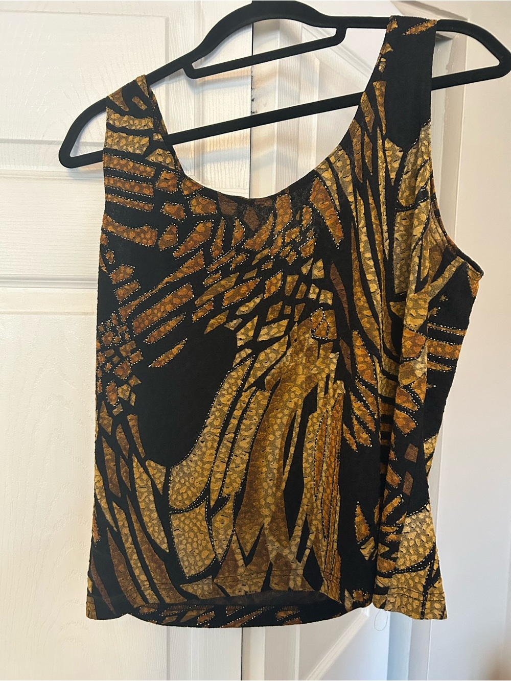 Joseph Ribkoff Black and Gold Abstract Sleeveless Top